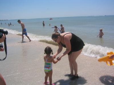 Ellie and Mommy at the water's edge
